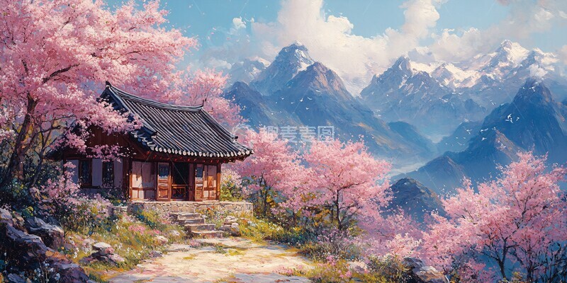 高清大图下载【趣麦麦图】樱花盛开韩屋旁1