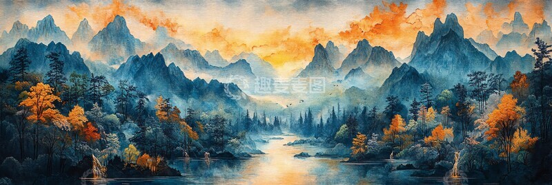 高清大图下载【趣麦麦图】湘西刺绣景观图案1