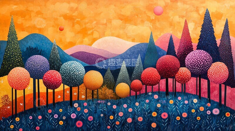 高清大图下载【趣麦麦图】草间弥生风格景观海报