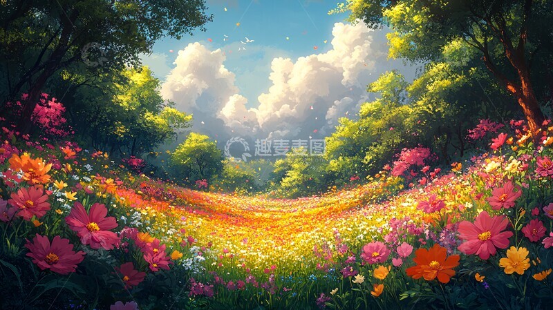 高清大图下载【趣麦麦图】花海森林花海森林树木1