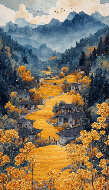 稻田秋色图稻田秋色房屋1