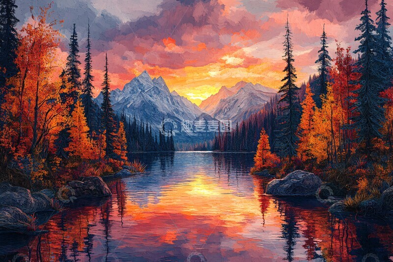 高清大图下载【趣麦麦图】彩色纸艺山景1