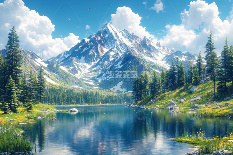 高清大图下载【趣麦麦图】彩色纸艺山景