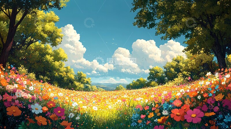 高清大图下载【趣麦麦图】花海森林花海森林树木