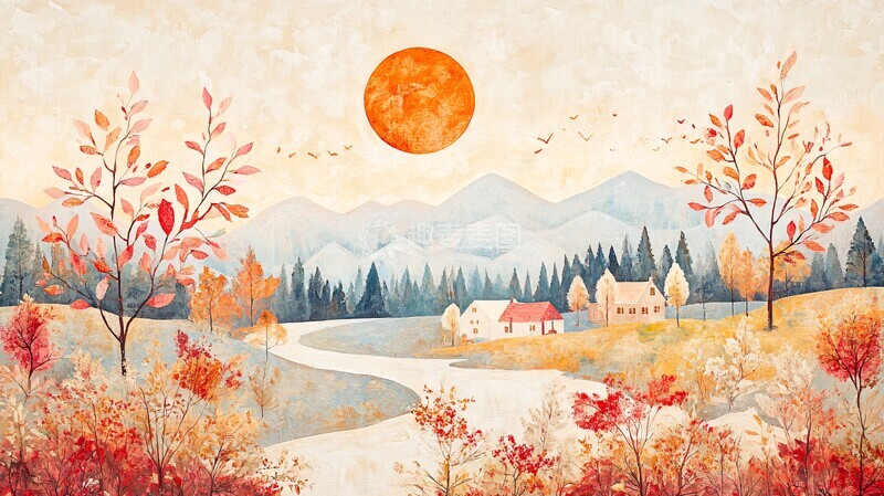 高清大图下载【趣麦麦图】暖色抽象风景1