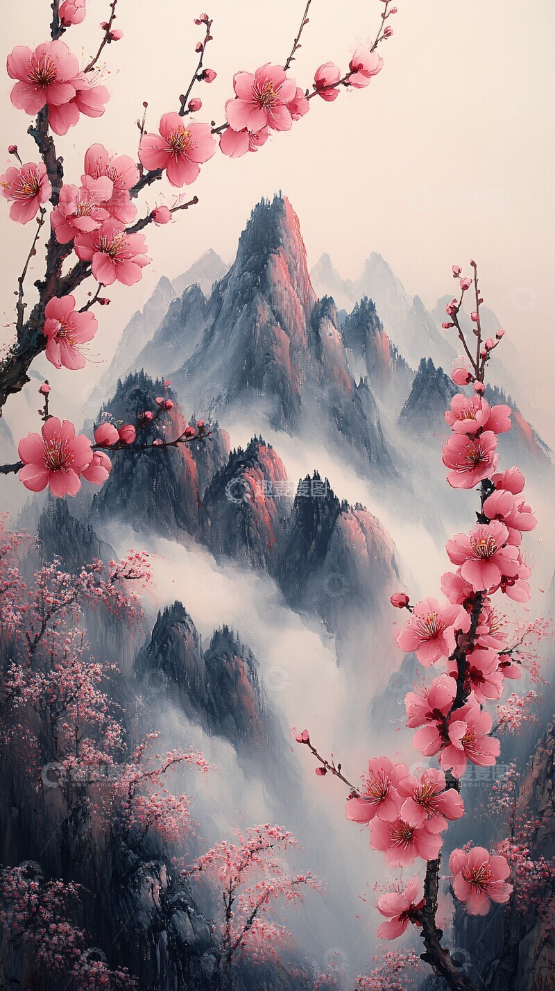 高清大图下载【趣麦麦图】梅花山峰图梅花山峰绘画