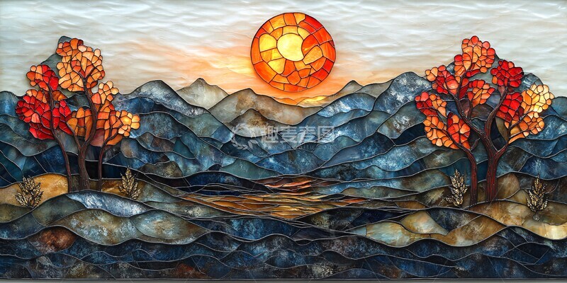 高清大图下载【趣麦麦图】树与山玻璃艺术