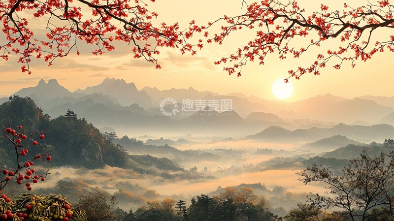 高清大图下载【趣麦麦图】山水果实月夜图1