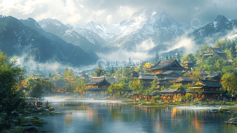 高清大图下载【趣麦麦图】传统村落山水间1