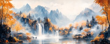 山村江景图山村江景瀑布