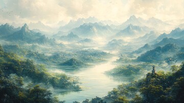 杜甫远眺山水图