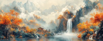 山村江景图山村江景瀑布1