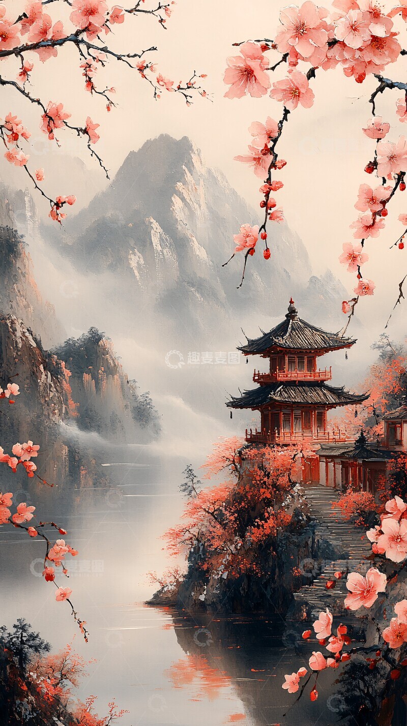 高清大图下载【趣麦麦图】梅花山峰图梅花山峰绘画2