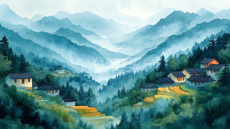 高清大图下载【趣麦麦图】梯田稻景与制酱人