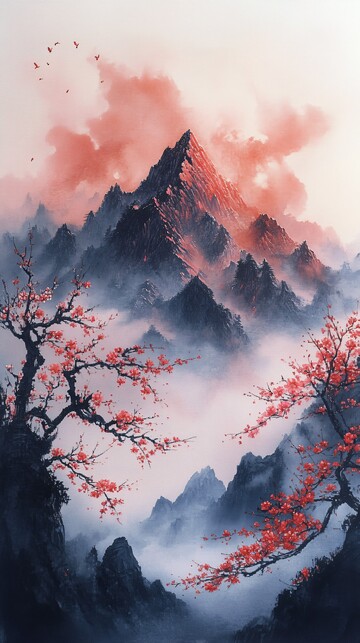 梅花山峰图梅花山峰绘画1