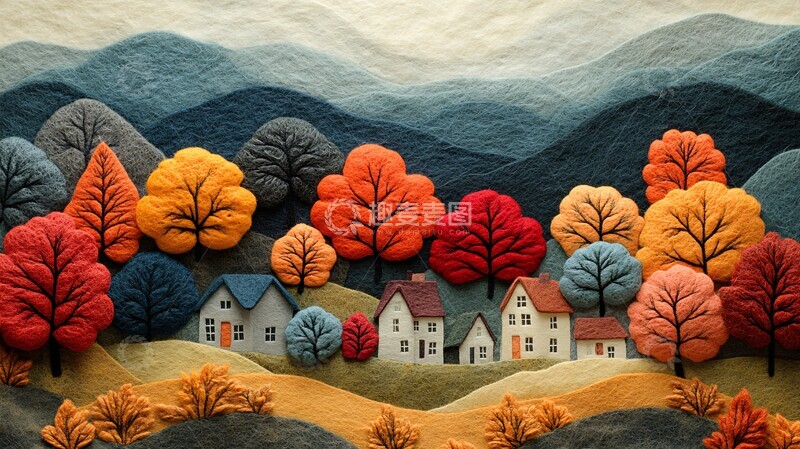 高清大图下载【趣麦麦图】小镇大天空小镇天空树木