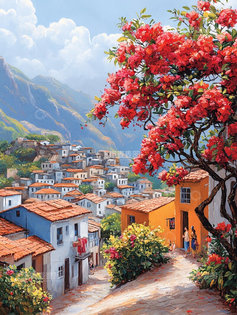 高清大图下载【趣麦麦图】田野树影夕阳红