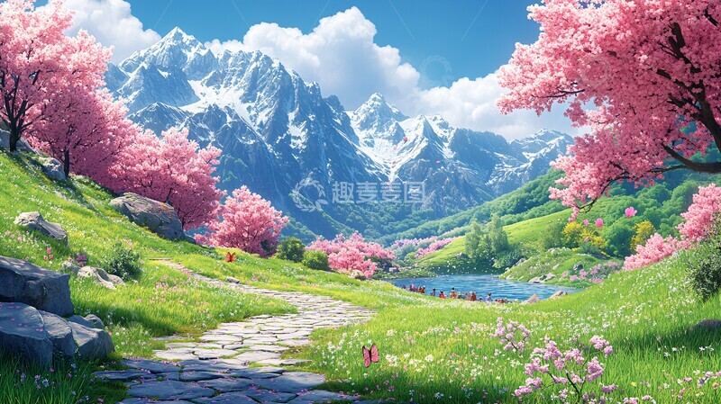 高清大图下载【趣麦麦图】樱花树下的小径2