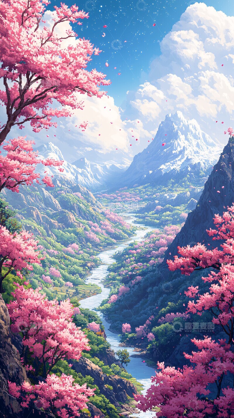 高清大图下载【趣麦麦图】樱花流水谷樱花流水山谷1