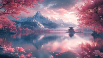 粉山湖树樱粉山湖水树木