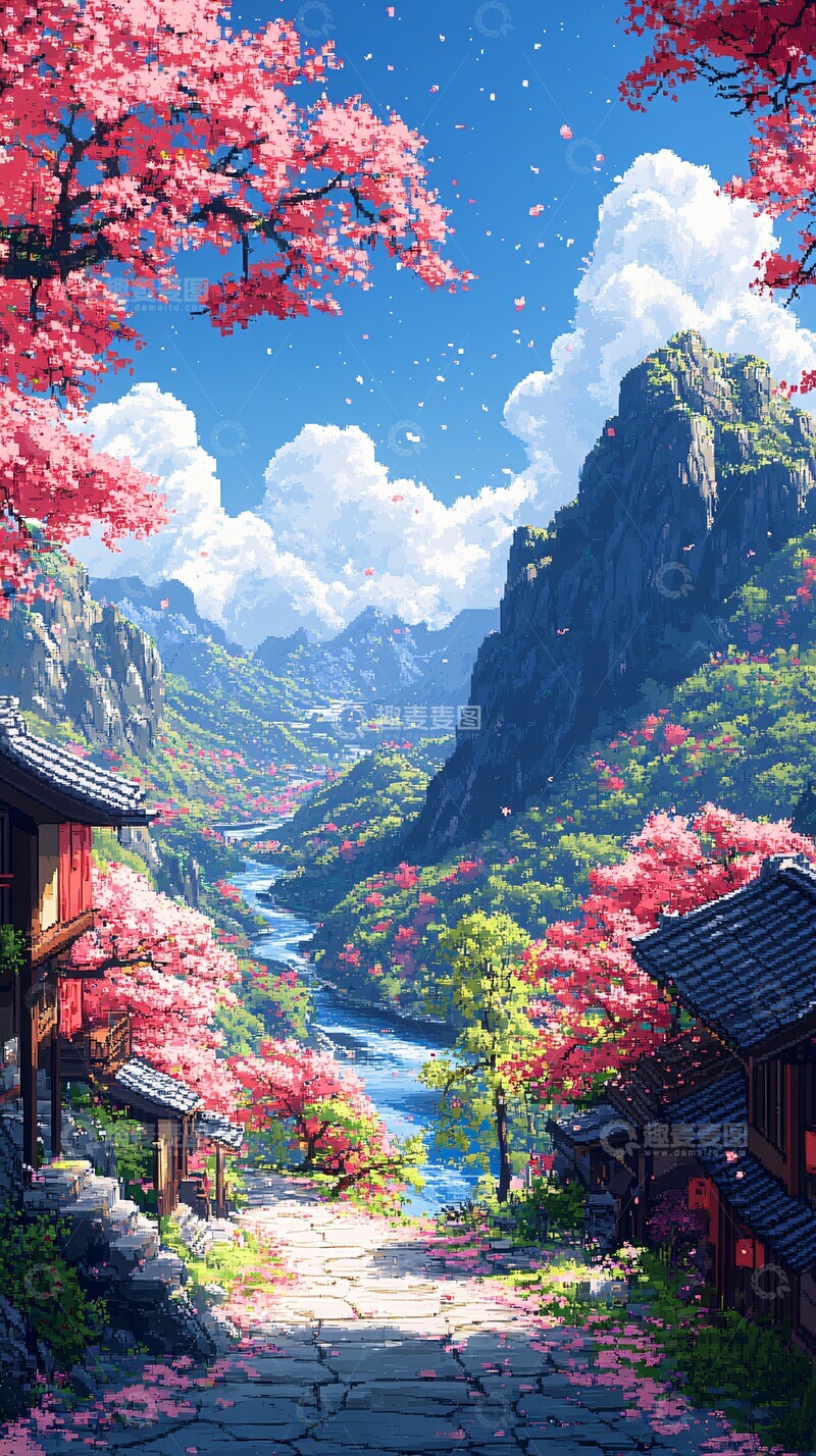 高清大图下载【趣麦麦图】樱花流水谷樱花流水山谷2