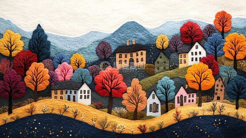 高清大图下载【趣麦麦图】小镇大天空小镇天空树木2