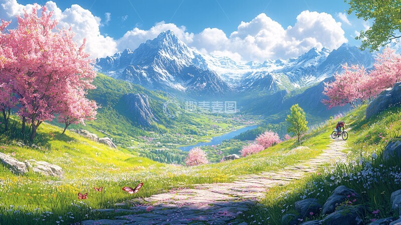 高清大图下载【趣麦麦图】樱花树下的小径