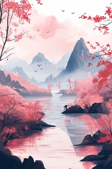 秋山流水图秋山流水河岸1