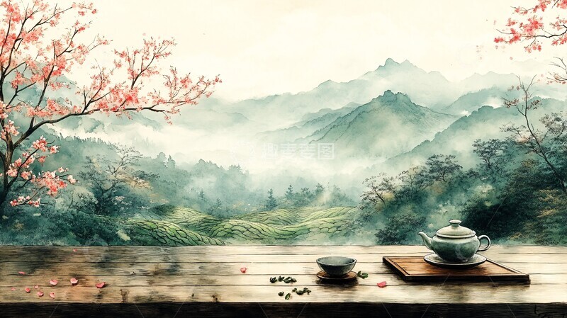 高清大图下载【趣麦麦图】茶园樱花茶具2