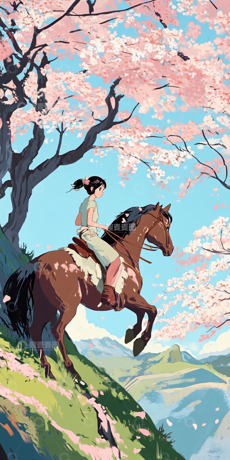 高清大图下载【趣麦麦图】少女骑马穿越桃花谷2