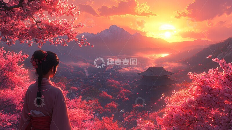 高清大图下载【趣麦麦图】桃花山间夕阳2
