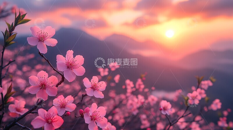 高清大图下载【趣麦麦图】桃花山间夕阳