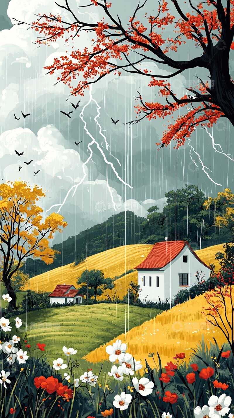 高清大图下载【趣麦麦图】清明春雨雷声图1