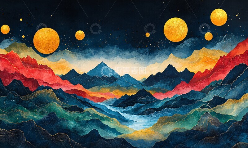 高清大图下载【趣麦麦图】山水抽象绘画