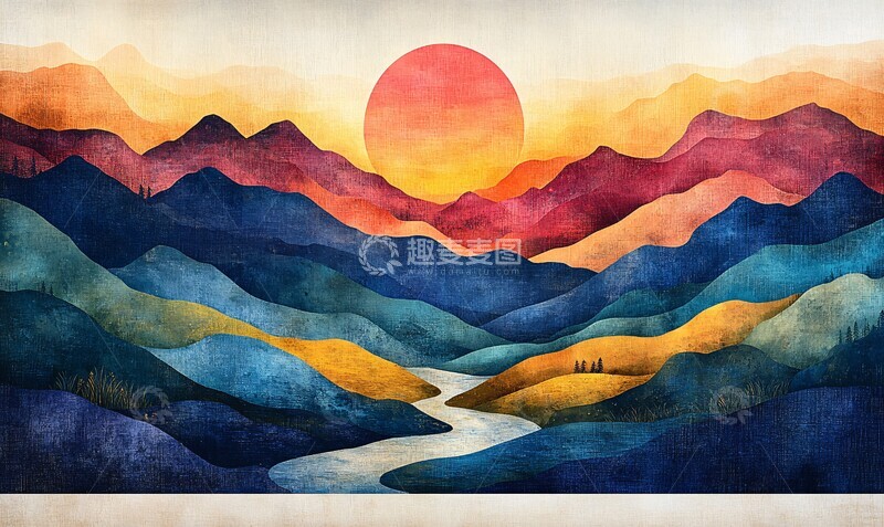 高清大图下载【趣麦麦图】山水抽象绘画2