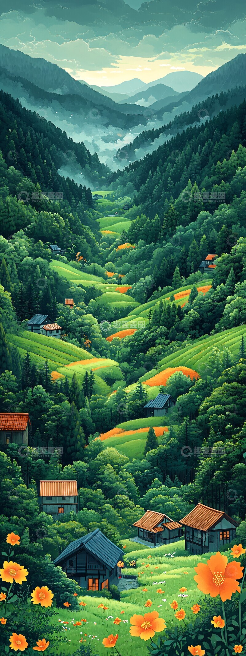 高清大图下载【趣麦麦图】绿野橙光绿色橙色乡村