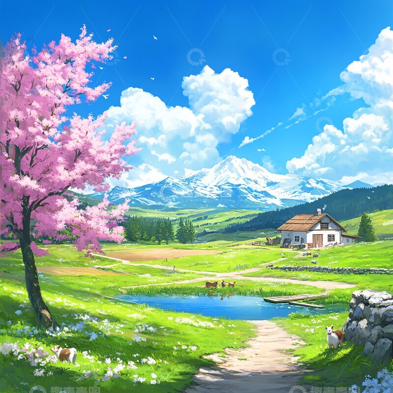 高清大图下载【趣麦麦图】桃花碧波田园风光2