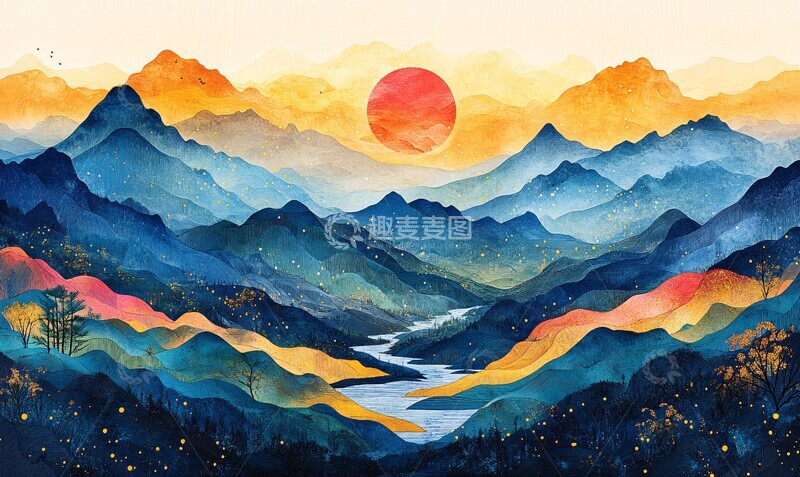 高清大图下载【趣麦麦图】山水抽象绘画1