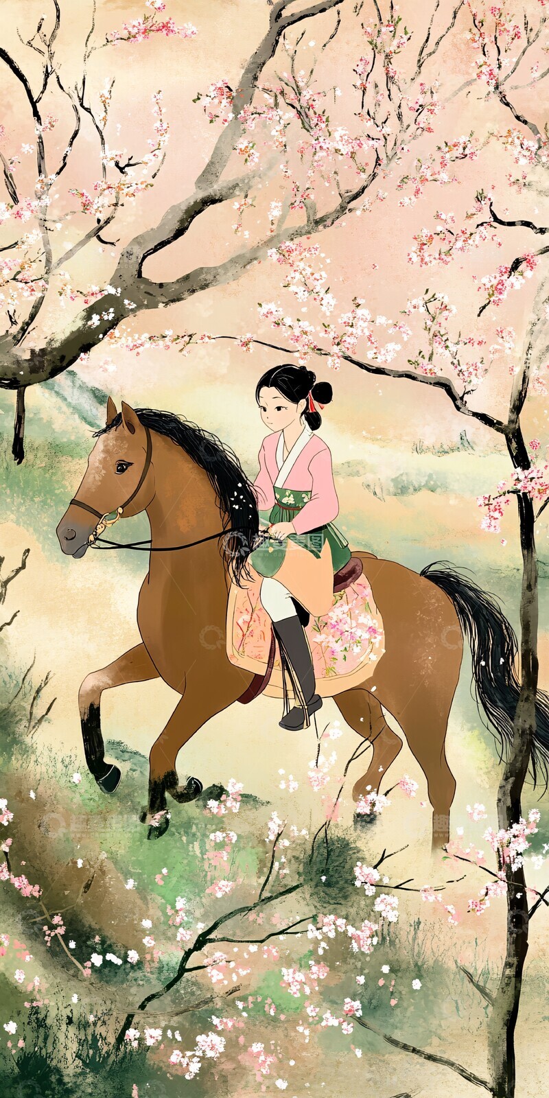 高清大图下载【趣麦麦图】少女骑马穿越桃花谷1