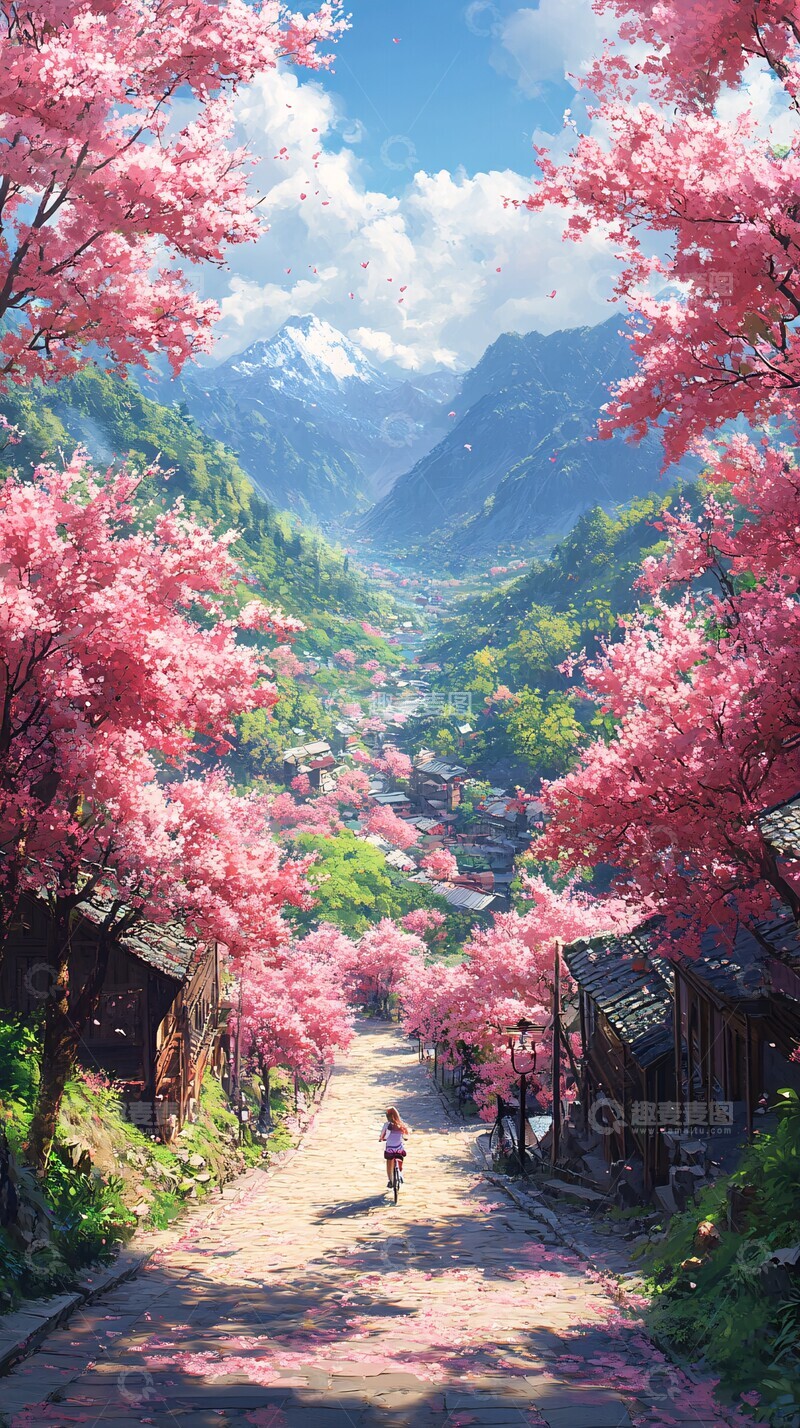 高清大图下载【趣麦麦图】桃花林间骑行道1