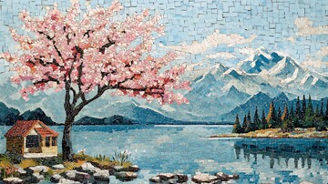 樱花树与湖畔小屋1