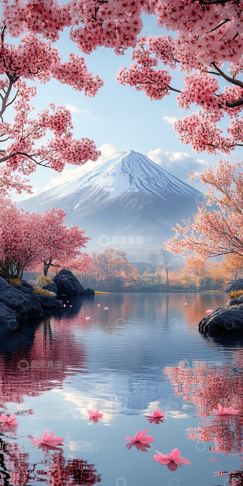 高清大图下载【趣麦麦图】樱花与富士山2