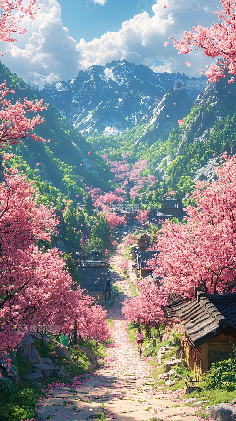 高清大图下载【趣麦麦图】桃花林间骑行道
