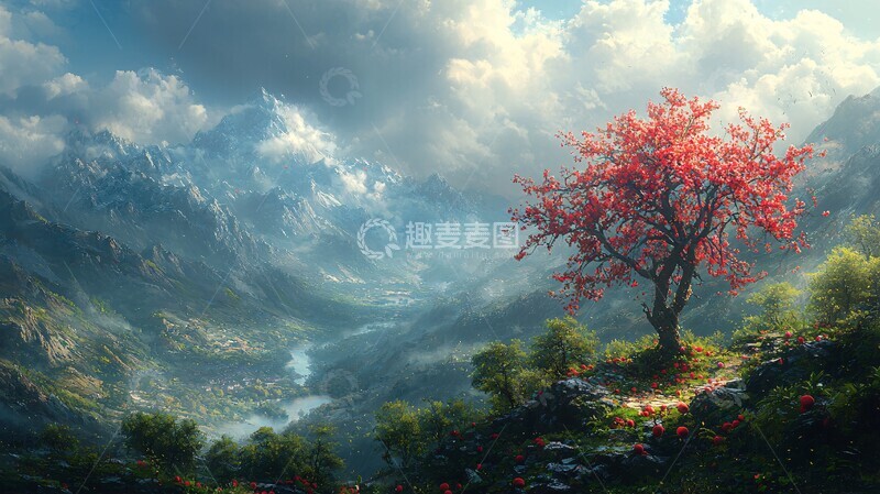 高清大图下载【趣麦麦图】桃树林生长山谷1