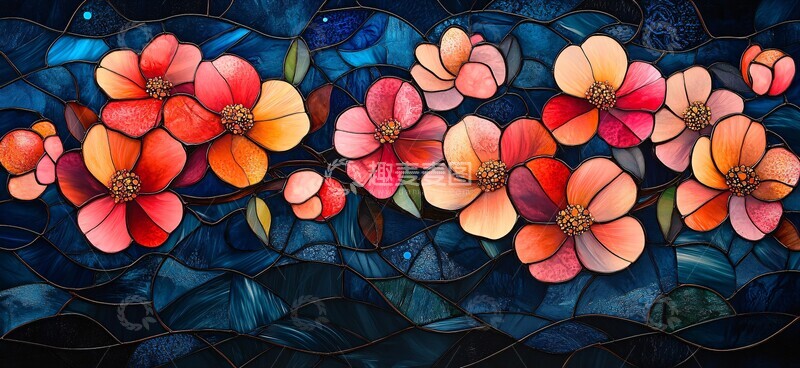 高清大图下载【趣麦麦图】-樱花玻璃彩绘1