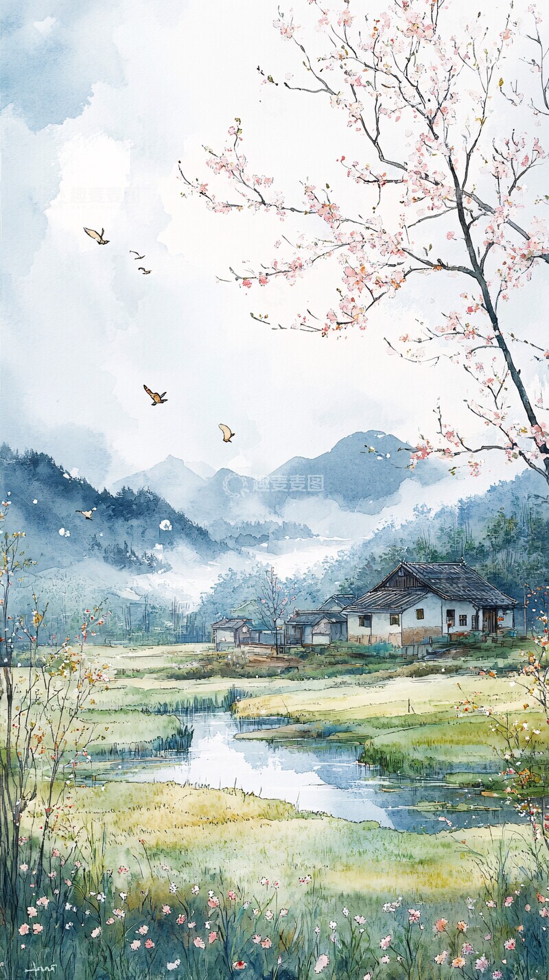 高清大图下载【趣麦麦图】雨水时节田野景象