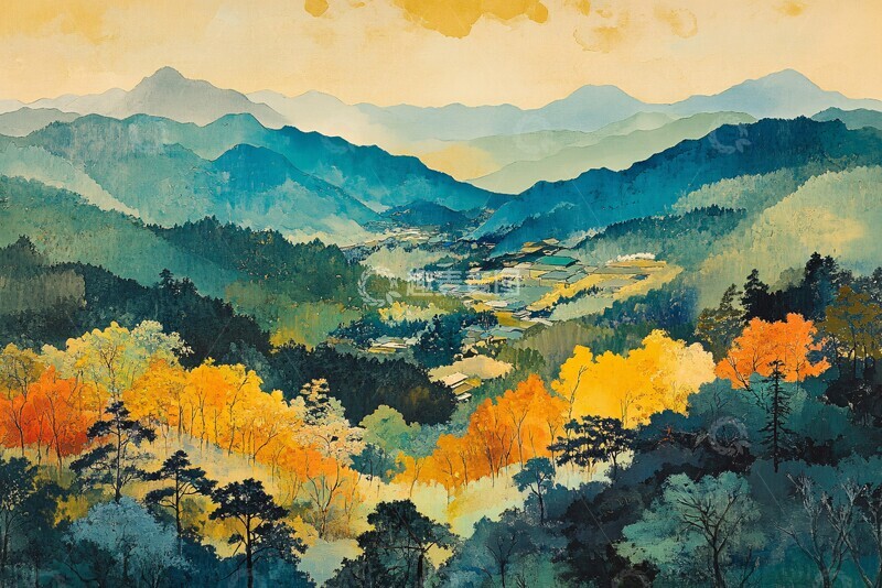 高清大图下载【趣麦麦图】京都山水画现代山水绘画