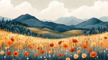 花田与山景花田山景蓝天1