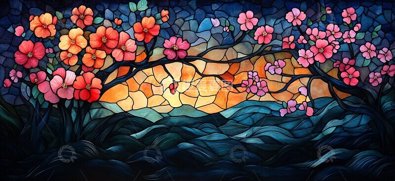 高清大图下载【趣麦麦图】樱花玻璃彩绘