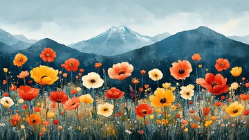 花田与山景花田山景蓝天